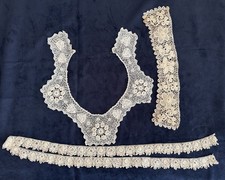 3 Pieces Antique Irish Lace: Collar, Insert,  45  Edging From Doll Maker Estate