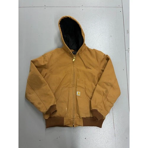 Carhartt J140 Loose Fit Duck Active Jacket Brown Quilted Flannel Lined Medium video thumbnail