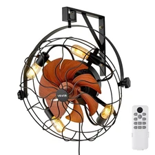 VEVOR 21 Inch Wall Mounted Fan with Light Remote 6 Speed E26 Socket No Bulb