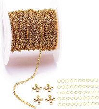 33 Feet 18K Gold Stainless Steel Flat Cable Chains Link Spool Bulk with 20 Lobst