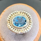 VTG Sterling Silver 925 Blue Topaz Bezel Set Textured Ridged Border Size 8.25