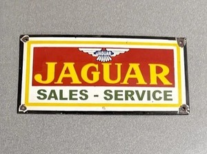 VINTAGE 12” JAGUAR  SALES SERVICE PORCELAIN SIGN CAR GAS TRUCK MOTORCYCLE