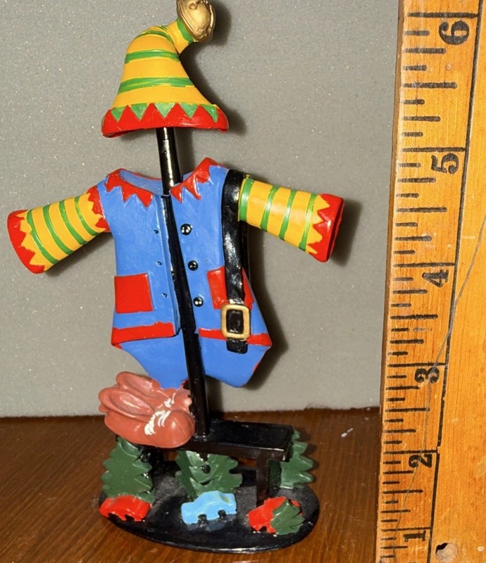 K's Collection Dressed for Christmas Scarecrow Figurine Hand Painted Wood 6 in