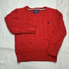 Polo Ralph Lauren Cable Knit Sweater Boys 4/4T Red 100 Cotton Pullover