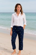 Lilly Pulitzer Navy Blue Turtle Embroidered pants VTG Sz 6 Coastal Beachy Artsy