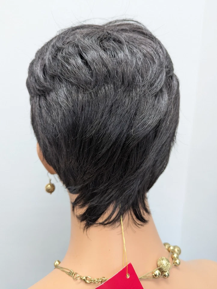 Peluca recta sintética corta lisa Whispy Bangs color 1B negro apagado Foto 4 de 4