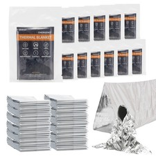 SET007 12-Pack Emergency Mylar Thermal Blankets, 82x62 Space Blankets Foil Bl...