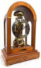 Vintage Franze Hermle Skeleton Clock With Inlaid Satin Wood Case