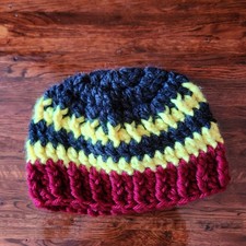 Hand Knit Beanie Chunky Crochet Hat Colorful Headwear