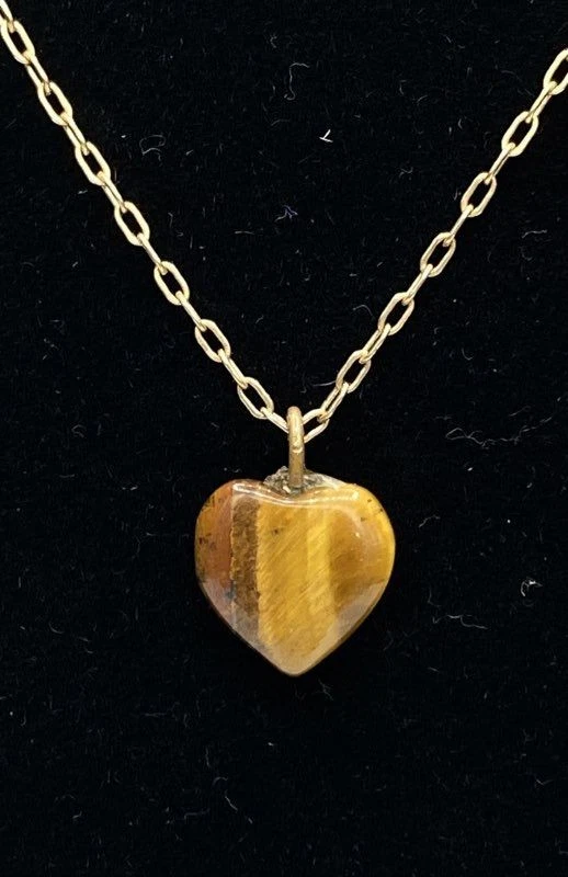 Collar Colgante Corazón Ojo de Tigre Oro Amarillo 14k 18" 1.8g Foto 2 de 4