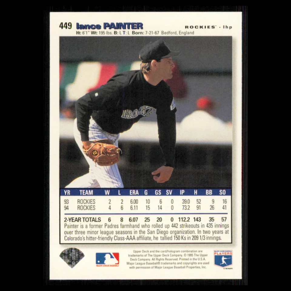 Lance Painter #449 1995 Upper Deck Collectors Choice Colorado Rockies Baseball - Image 2 of 3