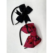 Lot of 2 Large Bow Headbands Black Red Pink