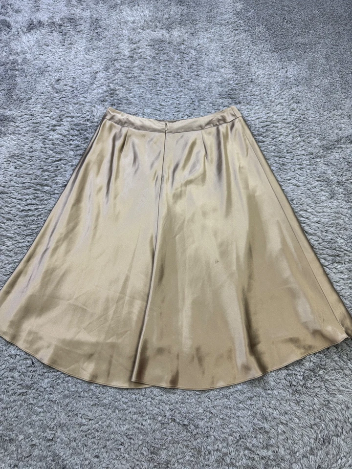 Falda Talbots Mujer 6 Dorado Satén Pura Seda Acampanada Romántica Suave Boda Línea A Foto 2 de 4