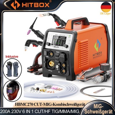 HITBOX 200A 220V 6in1 MIG-Schweißer HF-TIG Plasmaschneider MMA SPOT&Schweißhelm