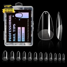 Short Almond Nail Tips, 288PCS Gel Acrylic Fake Nails Tips, Clear Press on Nails