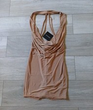 Parisian Light Brown Draped Strappy Stretch Bodycon Dress Party Holiday UK10