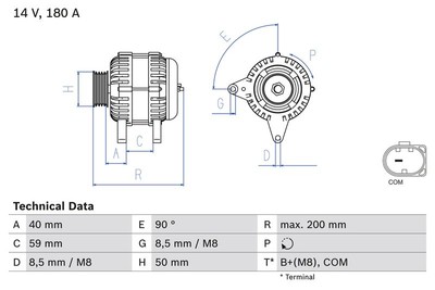 Alternator Bosch for Audi A3 1.6 TDI 0 986 083 310