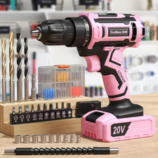 Cordless Pink Drill, 20V Electric Combi Drill Set with 85 Accessories, 2.0Ah Rec
