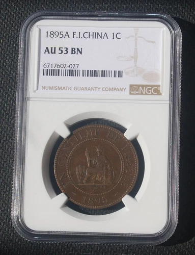1895 French Indo China  One Cent NGC AU53 Key Date
