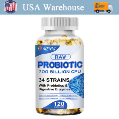 Raw Probiotics 100 Billion CFU Potency Digestive Immune Health 120 Capsules USA