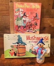 1964 "MUSHMOUSE PUNKIN PUSS" H. Barbera BOARD GAME, PUPPET STICKER BOOK LOT