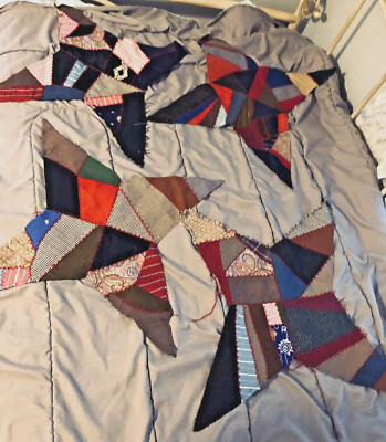 VTG CrAzY Quilt Friendship Star Blocks Hand Pieced/Sewn 4 Blocks 25'' X 25'' 1A