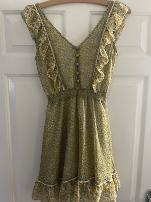Jack Wills yellow floral print ruffled summer tea dress UK UK