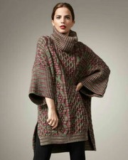 $995 M Missoni Women"s Chunky Merino Wool Zigzag Sweater Poncho Italy Size L