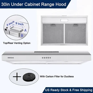 30in Under Cabinet Range Hood Kitchen Stainless Steel Top/Rear Vent 230CFM New
