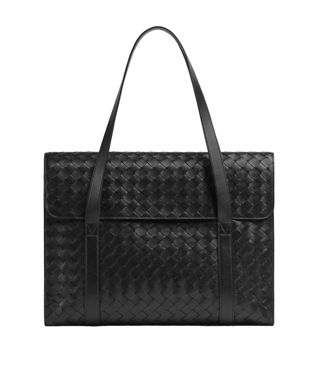 Bottega Veneta Portfolio Black Intrecciato Leather Briefcase New