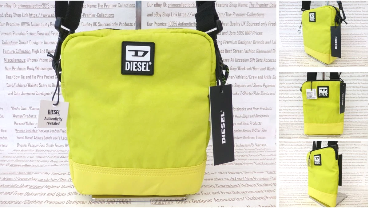 DIESEL Mini Flat or Slim Cross Body Bag Mens Yellow Canvas 
