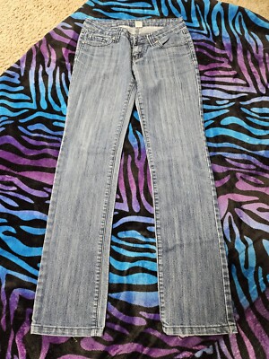 WET SEAL, JUNIOR'S BLUE COTTON BL STRAIGHT LEG FADED JEANS, SIZE 5