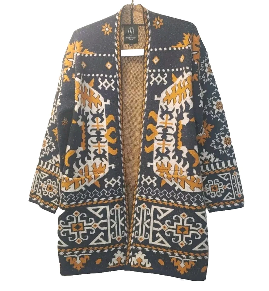 Vertigo Chalet Sweater Jacket Coat Med Countryside Old Money Pockets Cozy Knit  - Image 3 of 4