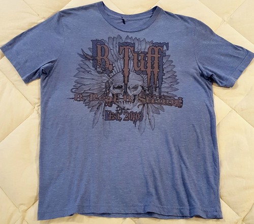 B. TUFF Blue T-Shirt Men's Large, Skull with Indian Feather War Bonnet - Picture 3 of 5