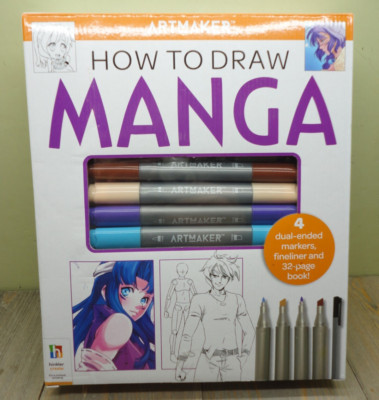 Artmaker How To Draw Manga 32 Page Activity Book Including 4 Markers New Hinkler