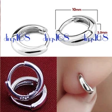 925 Sterling Silver Hypoallergenic 10mm Small 3mm Wide Huggie Hoop Earrings F774