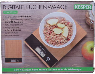 neu  KESPER digitale Kchenwaage mit Bambus-Flche LCD-Display Kche  Geschenk | eBay.de