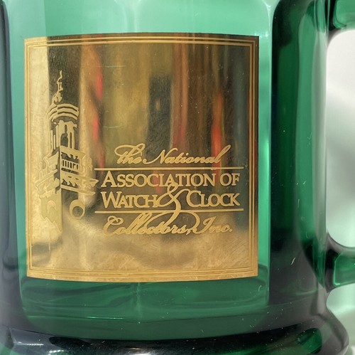 National Watch & Clock Coffee Mug Collectors NAWCC Advertising Green Glass Cup - Picture 3 of 7