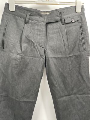 Prada Women Virgin Wool Pleated Gray Pinstripe Dress Pants