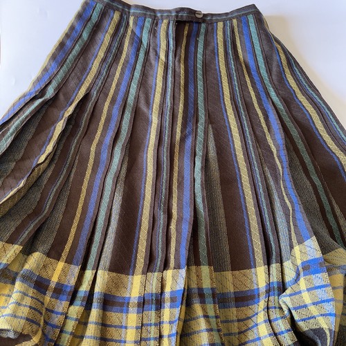 Two Way Collection Womens Skirt 8 Brown Blue Yellow stripe Pleated Vintage Wool - Bild 7 von 8