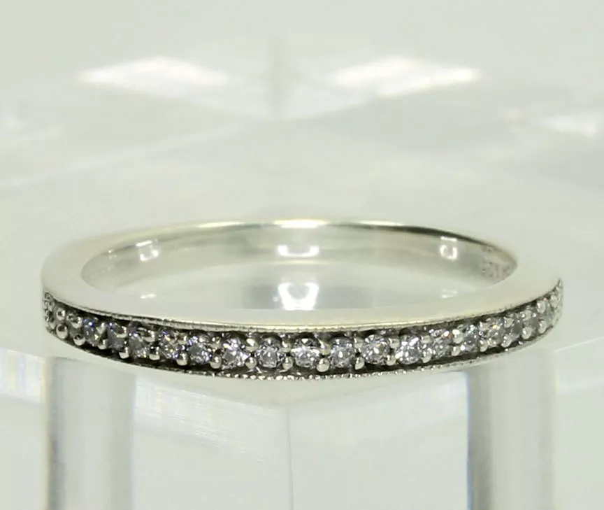 Arabella Sterling Silver Swarovski Zirconia Wedding Band Ring Size 6.75