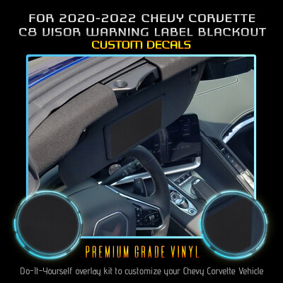 For 2020+ Corvette C8 Visor Warning Label Blackout Overlay 2X Matte Black Vinyl