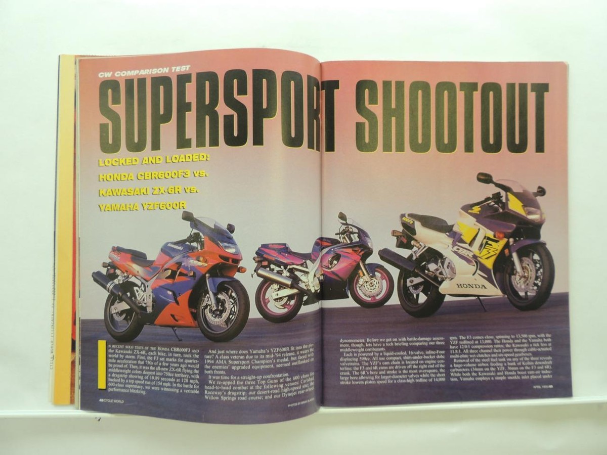 April 1995 Cycle World Magazine Yamaha Kawasaki Honda Aprilia
