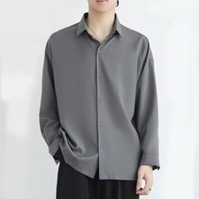 Men's Summer Fashion Ice-Silk Thin Loose Casual Button-Up Shirt Long Sleeve Tops