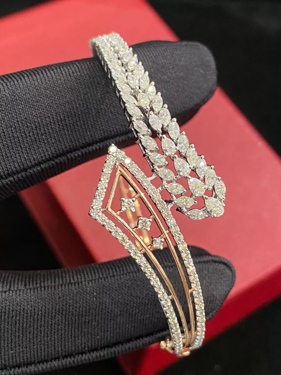 Pave 3.20 Cts Round Marquise Pear Shape Diamonds Bangle Bracelet