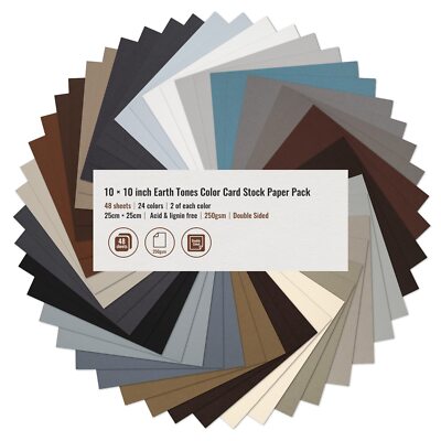 48 Sheets Earth Tones Neutral Color Card Stock Paper 10x10 Inch 250gsm 92lb D...