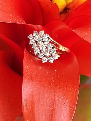 Diamant Wasserfall Cluster Cocktail Ring 4,40 Gramm 14k Gold 0,50 in Diamanten