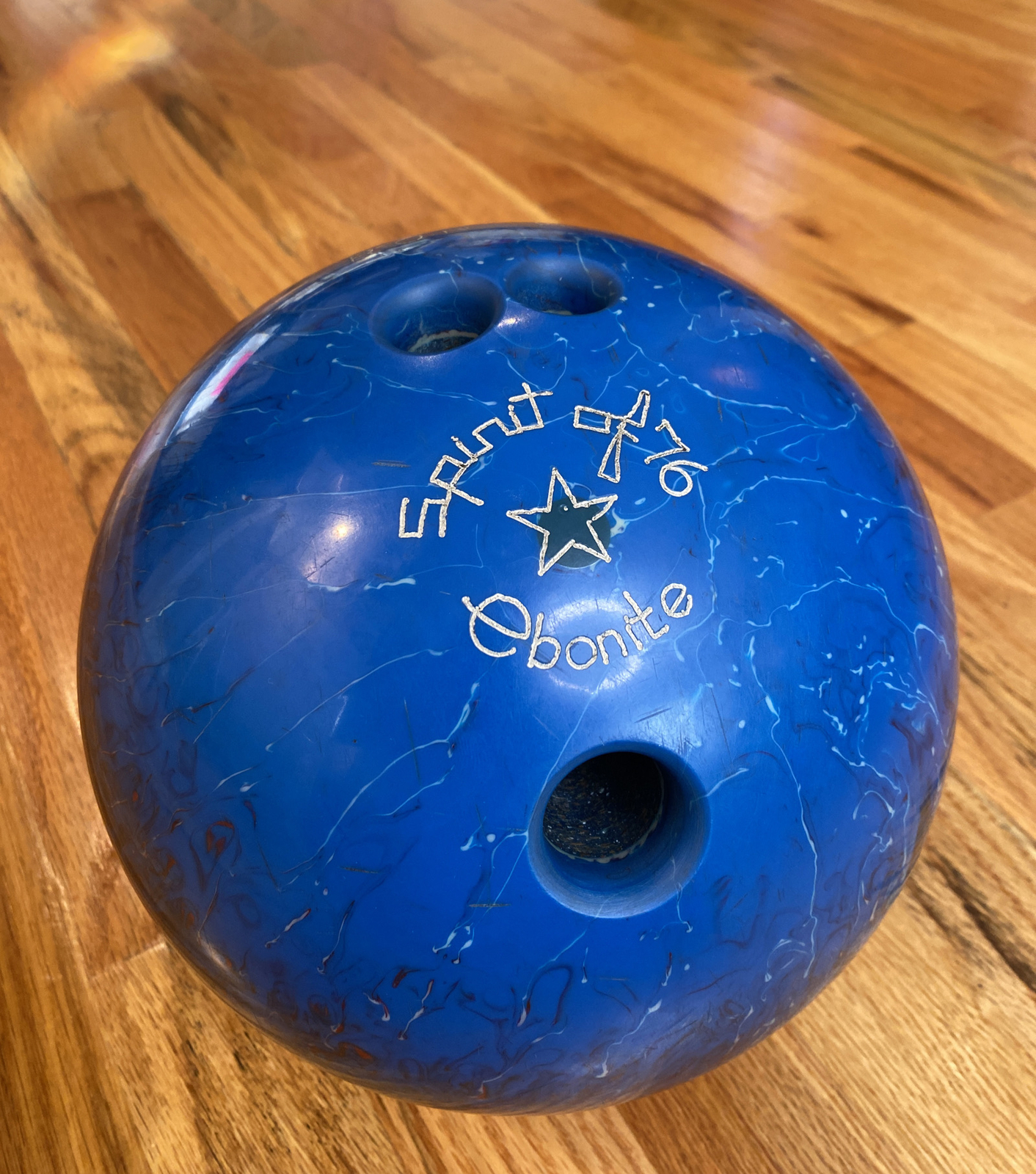 Vintage Ebonite Spirit Of 76 Red White & Blue Patriotic Bowling Ball