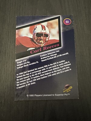 1995 Superior Pix Auto /6500 #93 CARL REEVES Signed ROOKIE