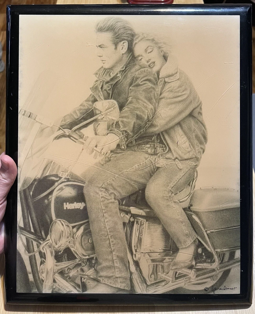 Vintage Wall Hanging Marilyn Monroe & James Dean Motorcycle